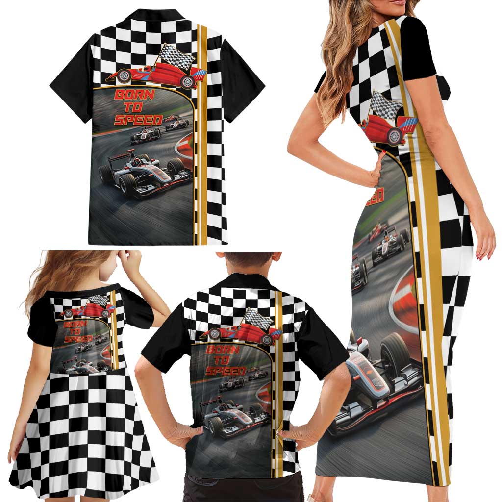 Racing Car 2025 Family Matching Short Sleeve Bodycon Dress and Hawaiian Shirt Born To Speed
