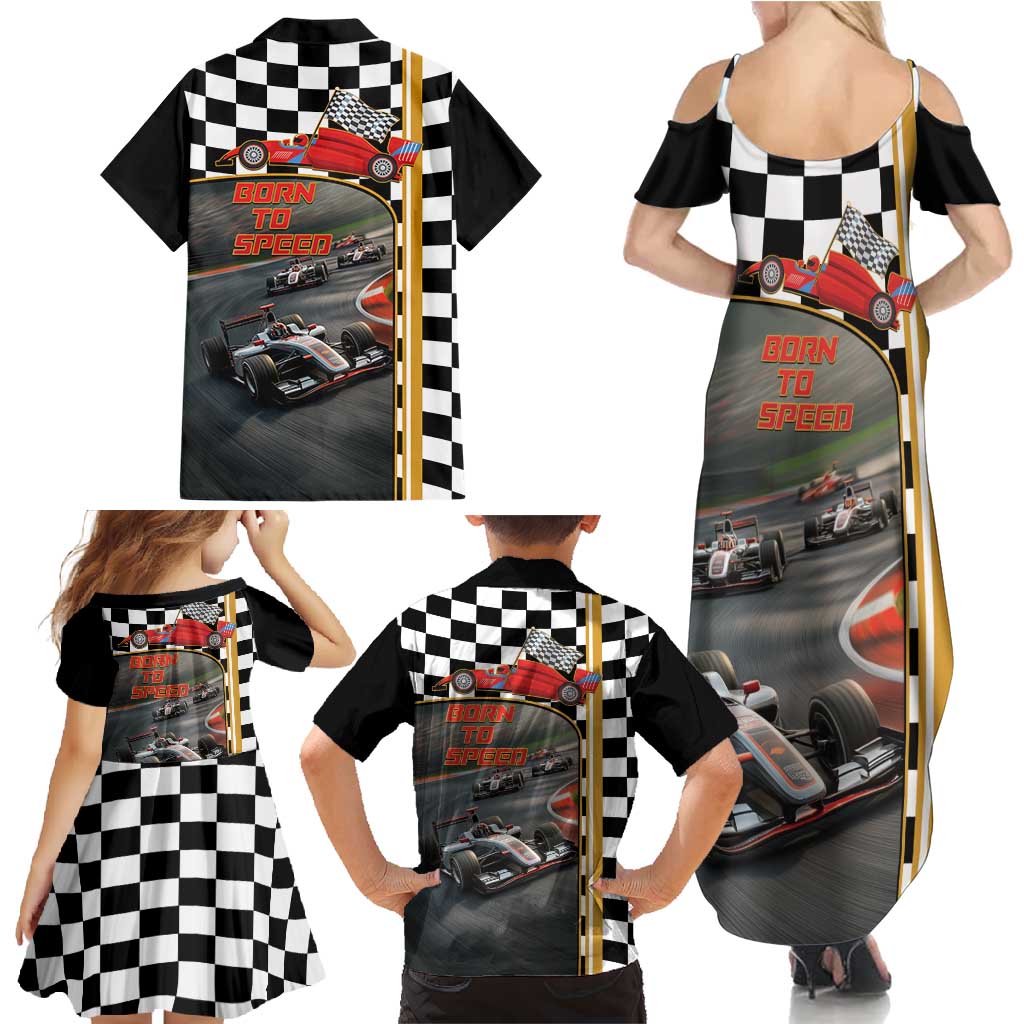 Racing Car 2025 Family Matching Summer Maxi Dress and Hawaiian Shirt Born To Speed