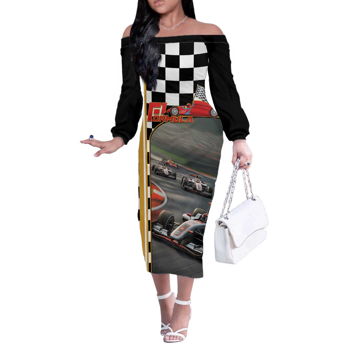 Racing Car 2025 Off The Shoulder Long Sleeve Dress Born To Speed