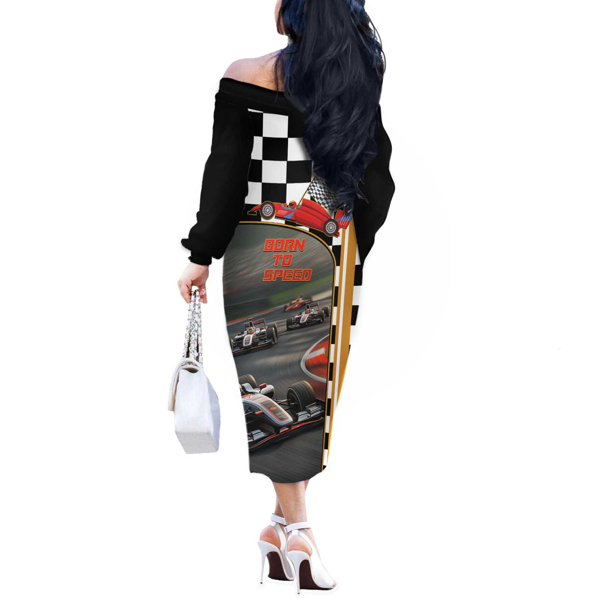 Racing Car 2025 Off The Shoulder Long Sleeve Dress Born To Speed