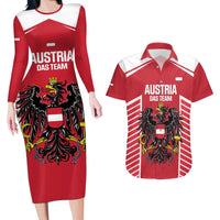 Custom Austria Football Couples Matching Long Sleeve Bodycon Dress and Hawaiian Shirt Come On Das Team
