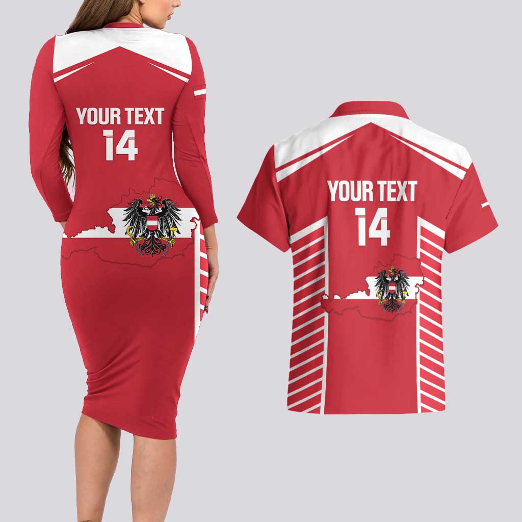 Custom Austria Football Couples Matching Long Sleeve Bodycon Dress and Hawaiian Shirt Come On Das Team