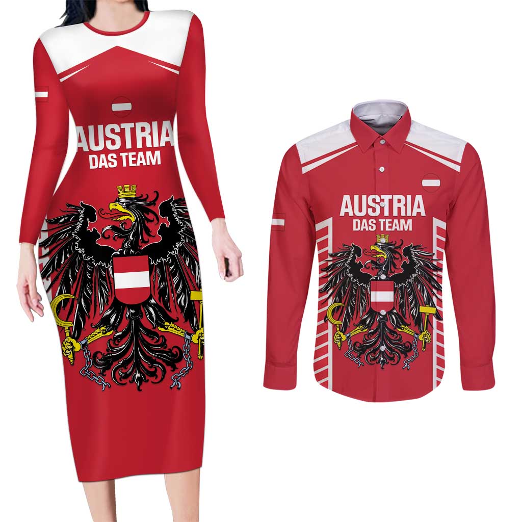 Custom Austria Football Couples Matching Long Sleeve Bodycon Dress and Long Sleeve Button Shirt Come On Das Team