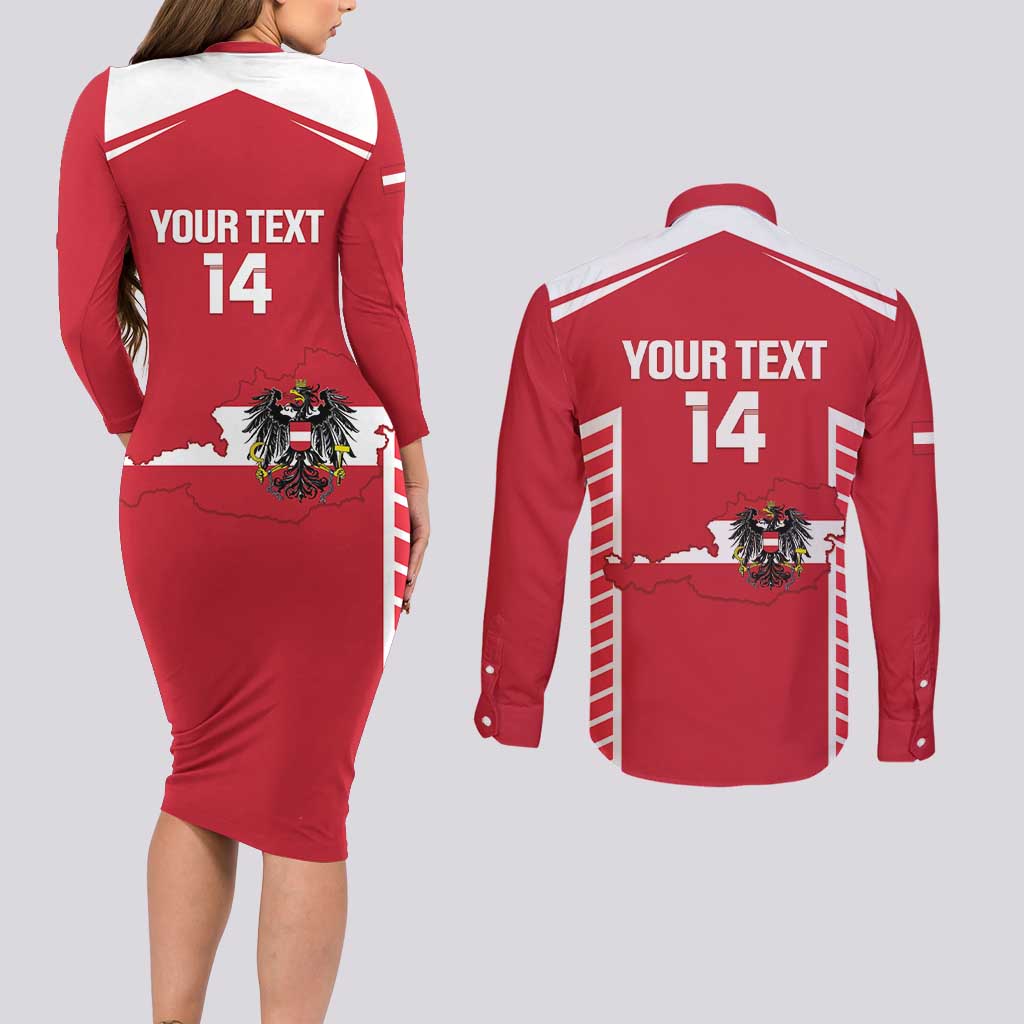 Custom Austria Football Couples Matching Long Sleeve Bodycon Dress and Long Sleeve Button Shirt Come On Das Team