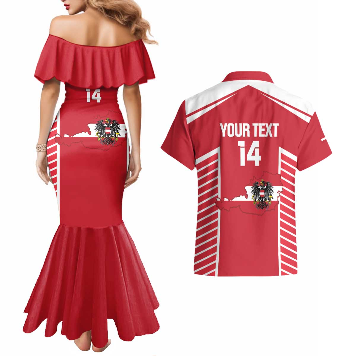 Custom Austria Football Couples Matching Mermaid Dress and Hawaiian Shirt Come On Das Team