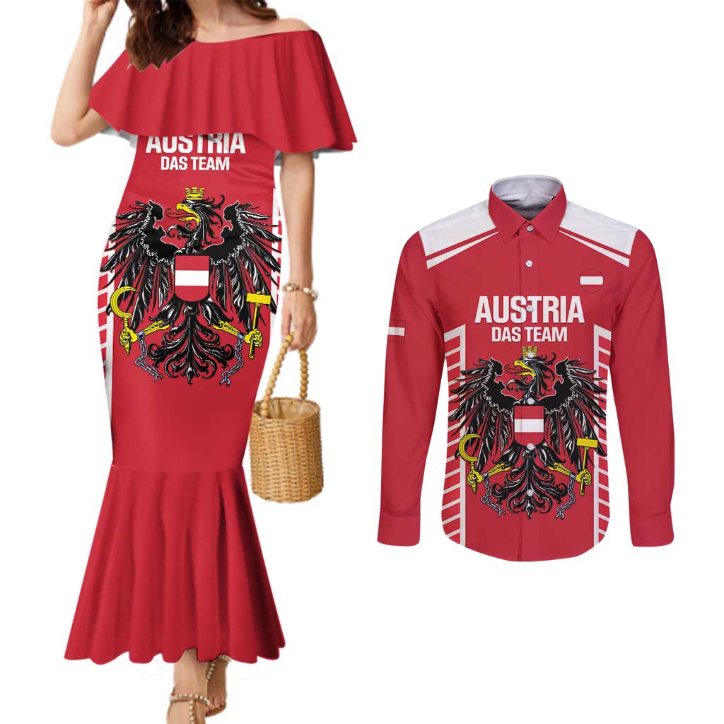 Custom Austria Football Couples Matching Mermaid Dress and Long Sleeve Button Shirt Come On Das Team