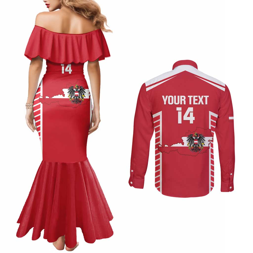Custom Austria Football Couples Matching Mermaid Dress and Long Sleeve Button Shirt Come On Das Team