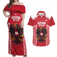 Custom Austria Football Couples Matching Off Shoulder Maxi Dress and Hawaiian Shirt Come On Das Team