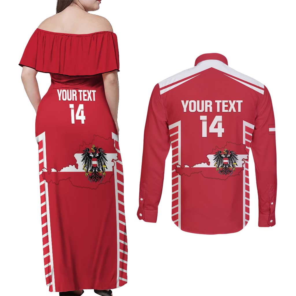 Custom Austria Football Couples Matching Off Shoulder Maxi Dress and Long Sleeve Button Shirt Come On Das Team