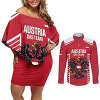 Custom Austria Football Couples Matching Off Shoulder Short Dress and Long Sleeve Button Shirt Come On Das Team