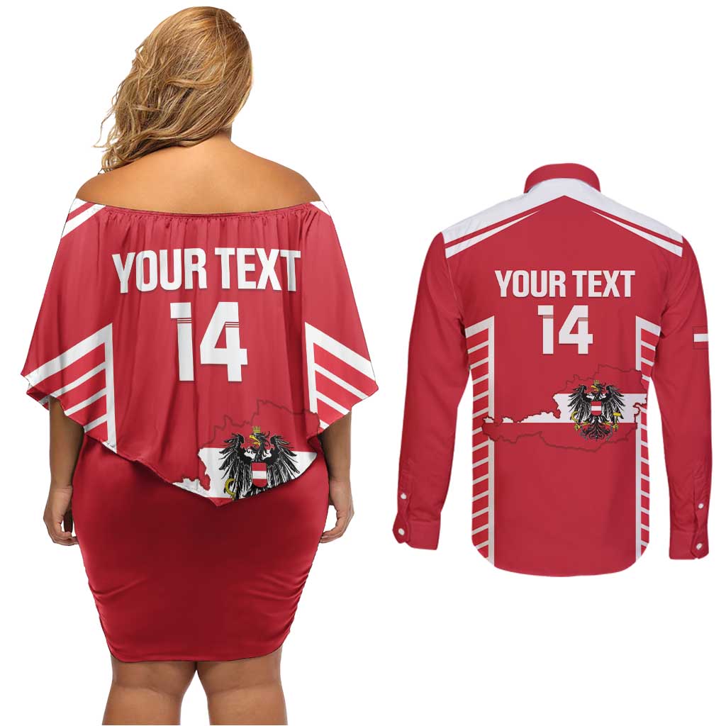 Custom Austria Football Couples Matching Off Shoulder Short Dress and Long Sleeve Button Shirt Come On Das Team