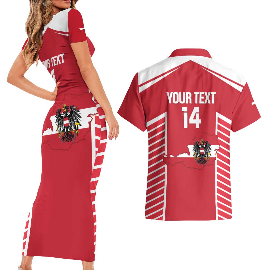 Custom Austria Football Couples Matching Short Sleeve Bodycon Dress and Hawaiian Shirt Come On Das Team