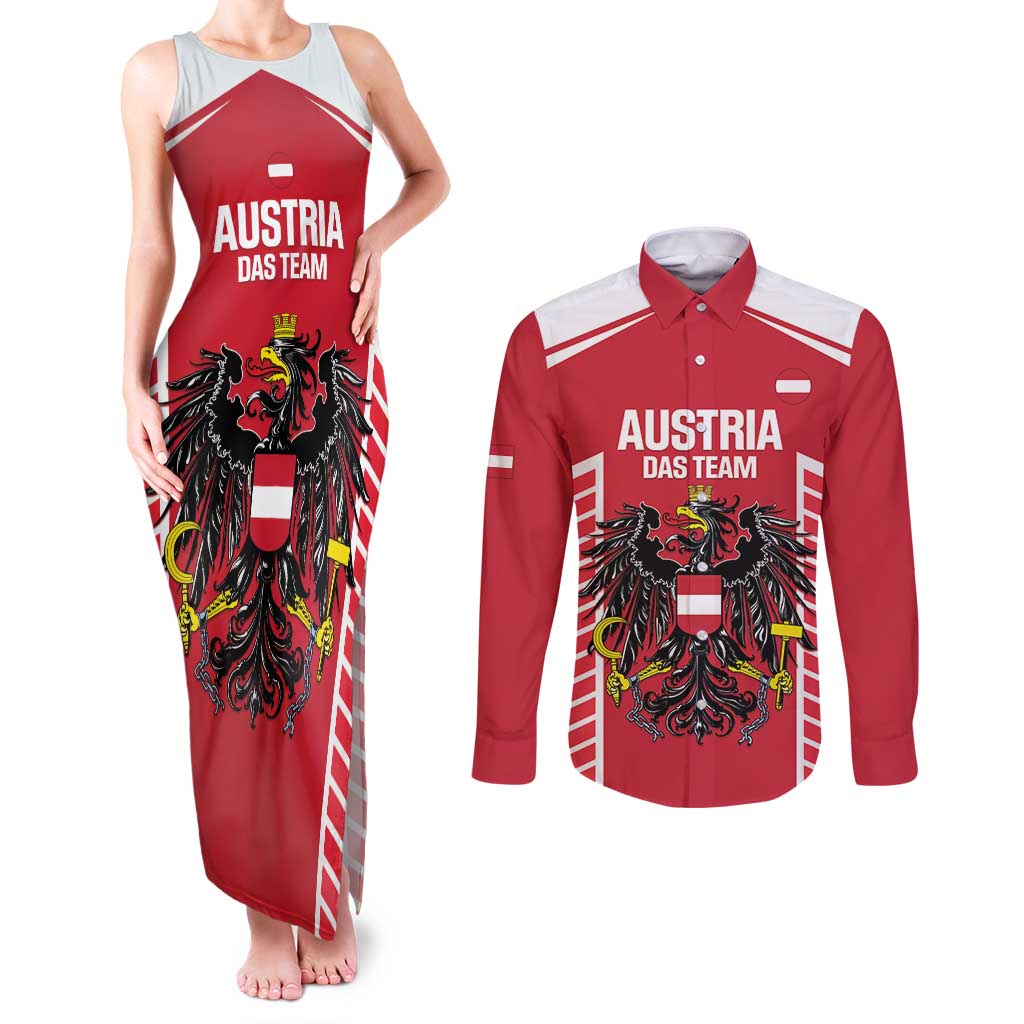 Custom Austria Football Couples Matching Tank Maxi Dress and Long Sleeve Button Shirt Come On Das Team