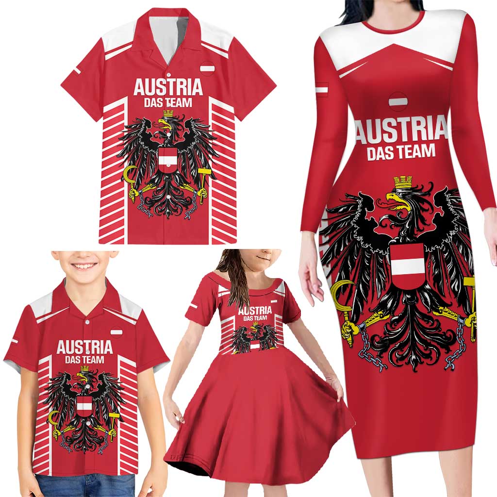 Custom Austria Football Family Matching Long Sleeve Bodycon Dress and Hawaiian Shirt Come On Das Team