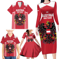 Custom Austria Football Family Matching Long Sleeve Bodycon Dress and Hawaiian Shirt Come On Das Team