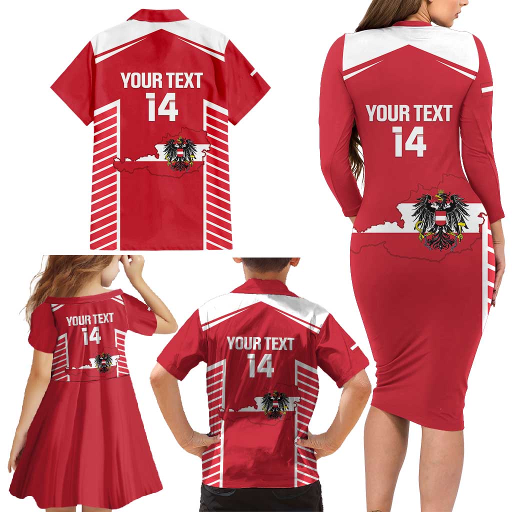 Custom Austria Football Family Matching Long Sleeve Bodycon Dress and Hawaiian Shirt Come On Das Team
