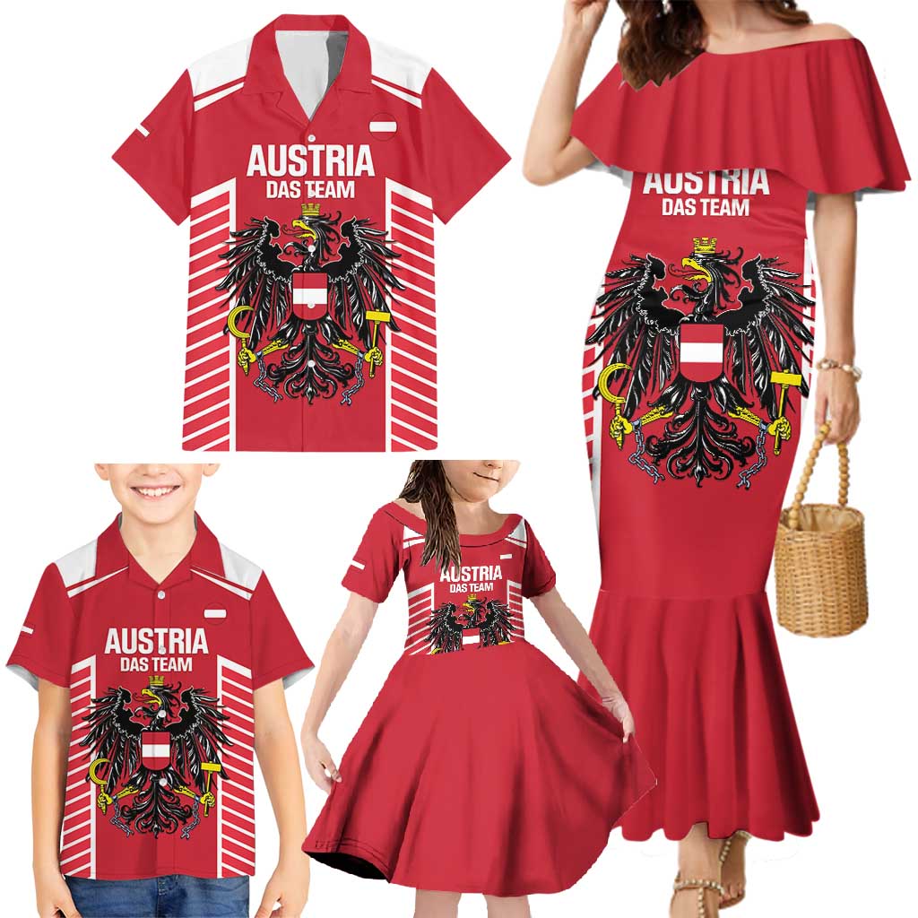 Custom Austria Football Family Matching Mermaid Dress and Hawaiian Shirt Come On Das Team