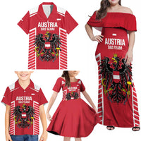 Custom Austria Football Family Matching Off Shoulder Maxi Dress and Hawaiian Shirt Come On Das Team