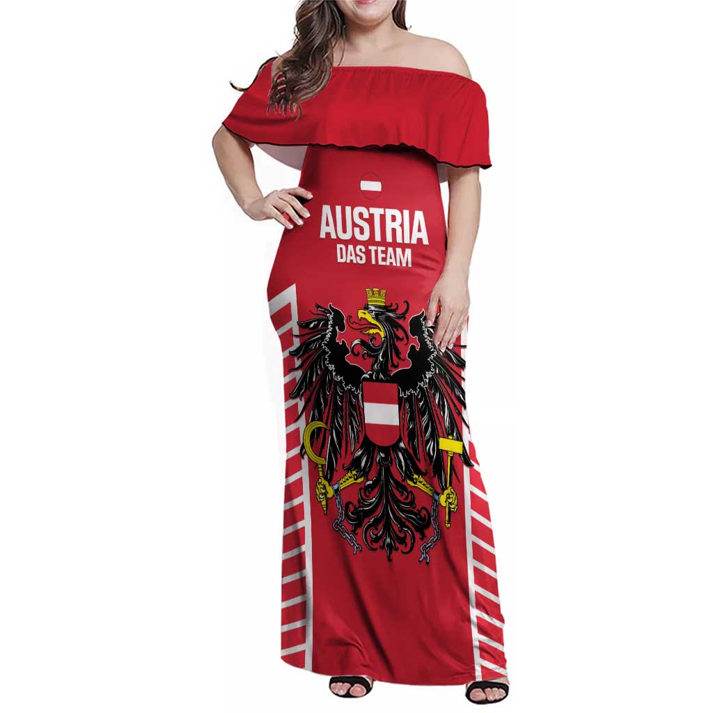 Custom Austria Football Family Matching Off Shoulder Maxi Dress and Hawaiian Shirt Come On Das Team