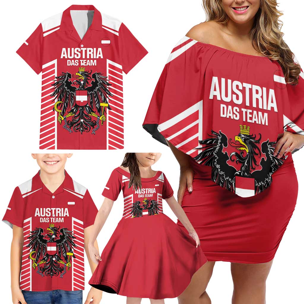 Custom Austria Football Family Matching Off Shoulder Short Dress and Hawaiian Shirt Come On Das Team