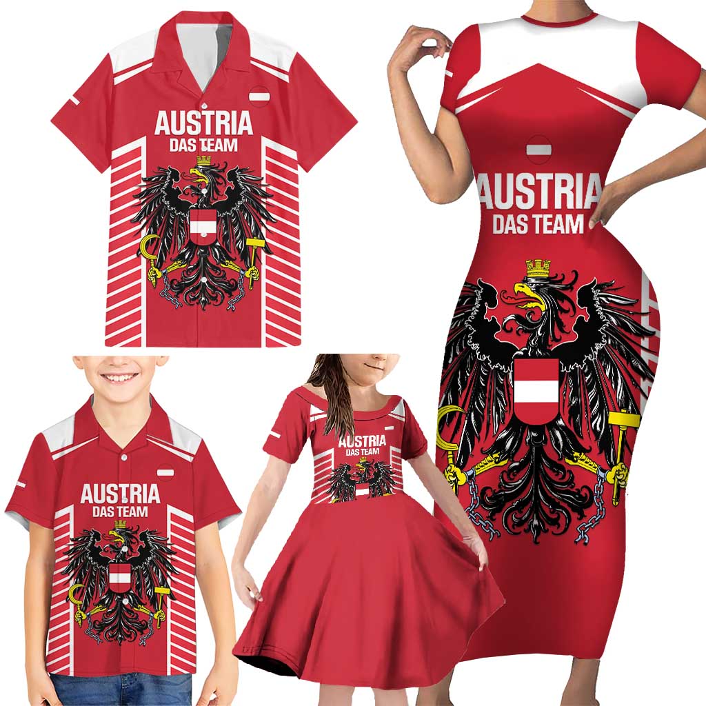 Custom Austria Football Family Matching Short Sleeve Bodycon Dress and Hawaiian Shirt Come On Das Team