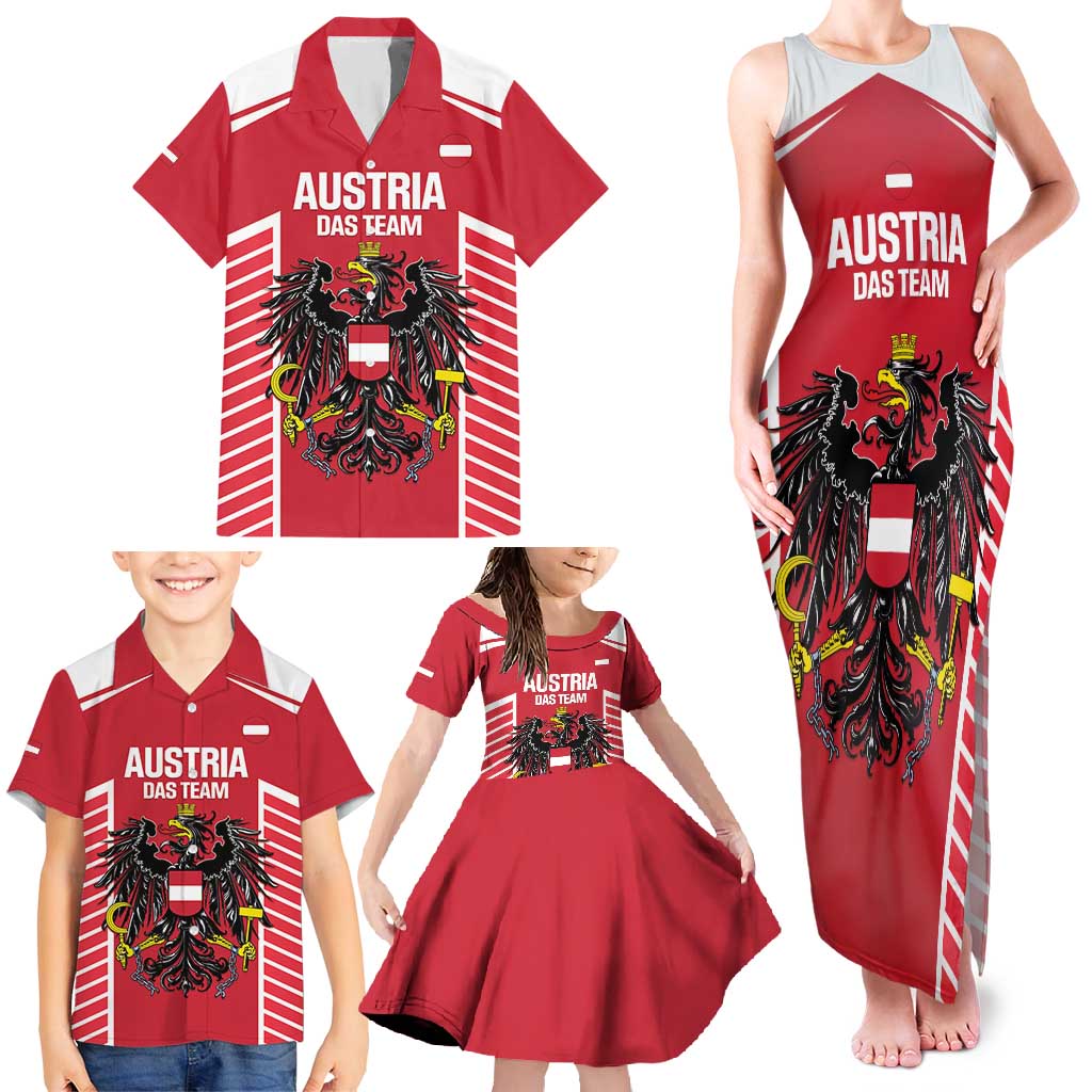 Custom Austria Football Family Matching Tank Maxi Dress and Hawaiian Shirt Come On Das Team