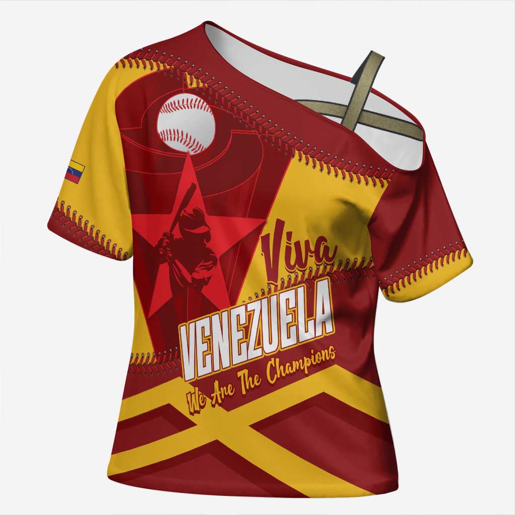 Baseball Venezuela 2026 Custom Cross Shoulder Shirt 1st Champions Proud Red Version