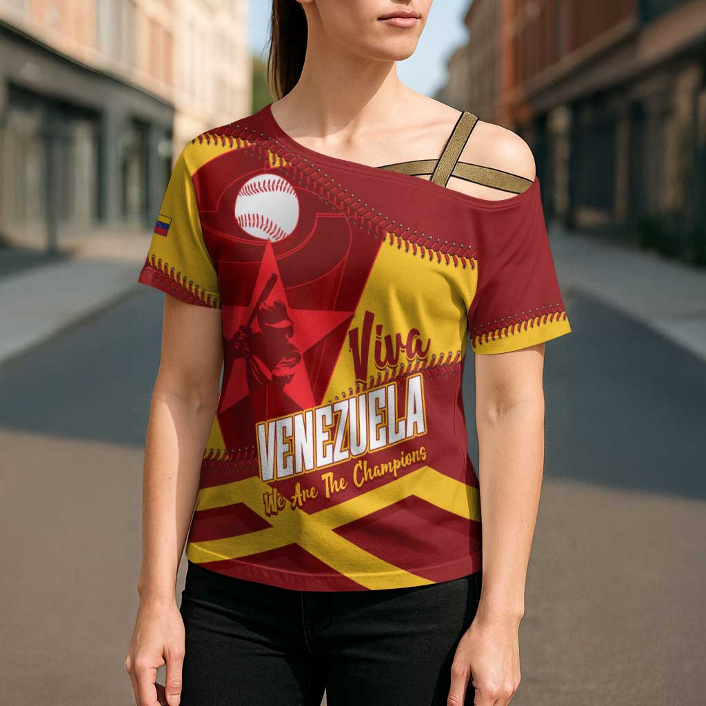 Baseball Venezuela 2026 Custom Cross Shoulder Shirt 1st Champions Proud Red Version