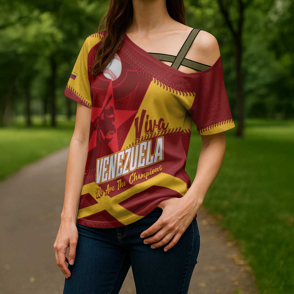 Baseball Venezuela 2026 Custom Cross Shoulder Shirt 1st Champions Proud Red Version