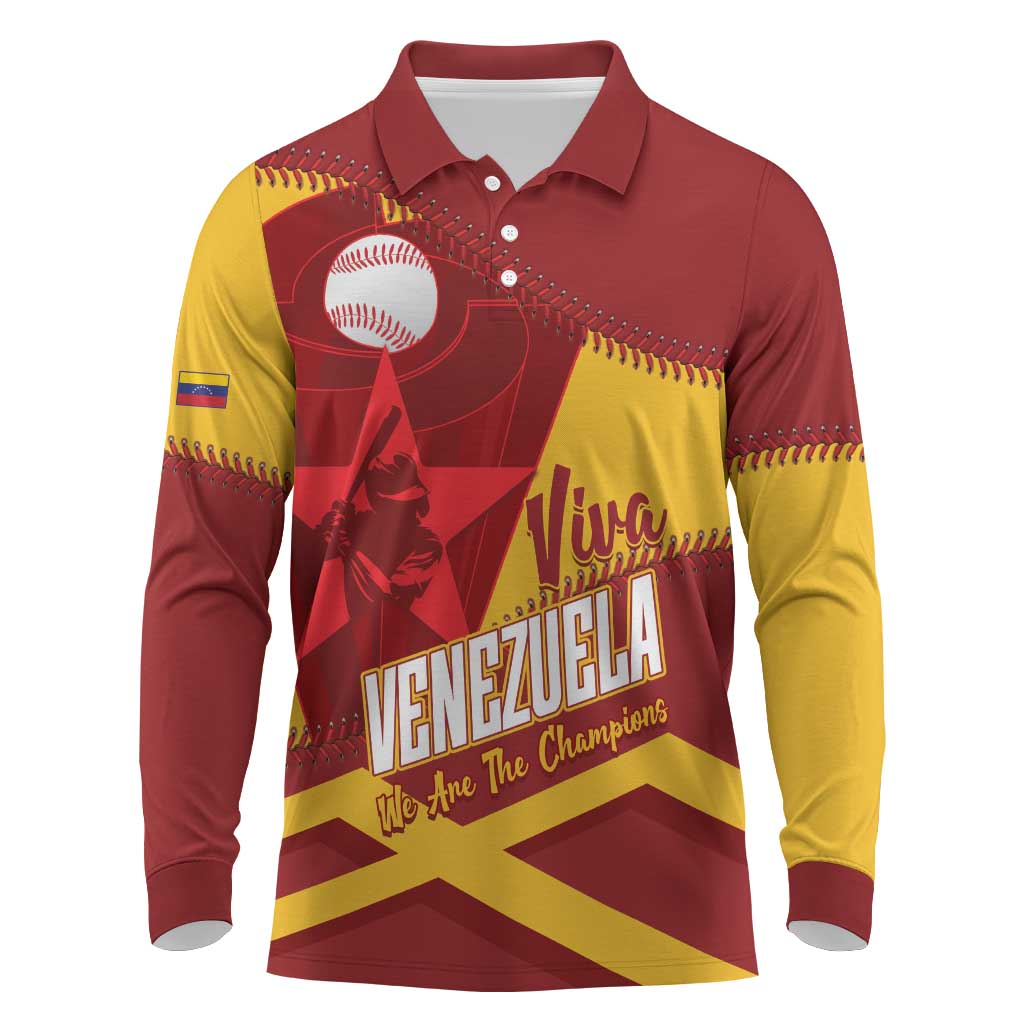 Baseball Venezuela 2026 Custom Long Sleeve Polo Shirt 1st Champions Proud Red Version