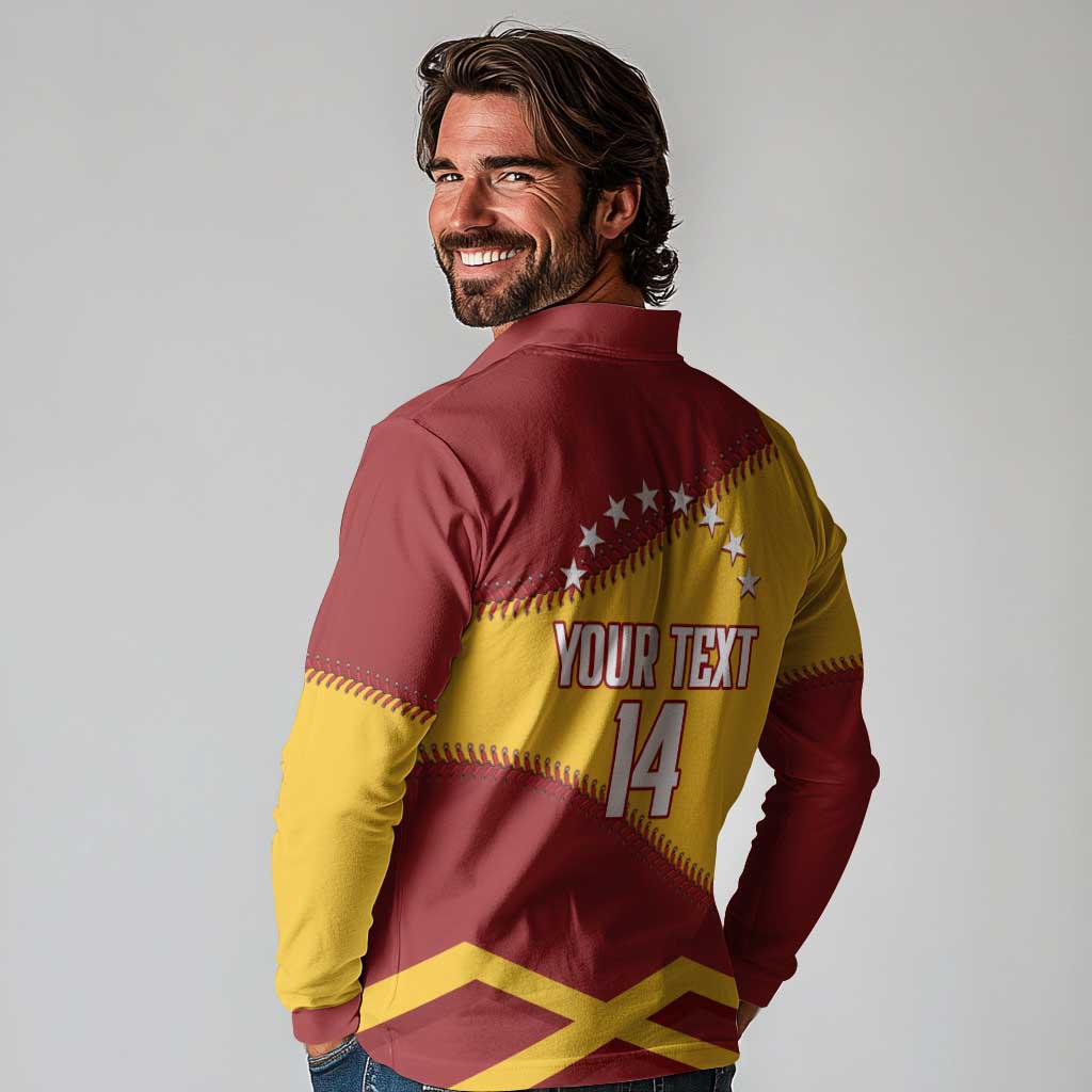 Baseball Venezuela 2026 Custom Long Sleeve Polo Shirt 1st Champions Proud Red Version