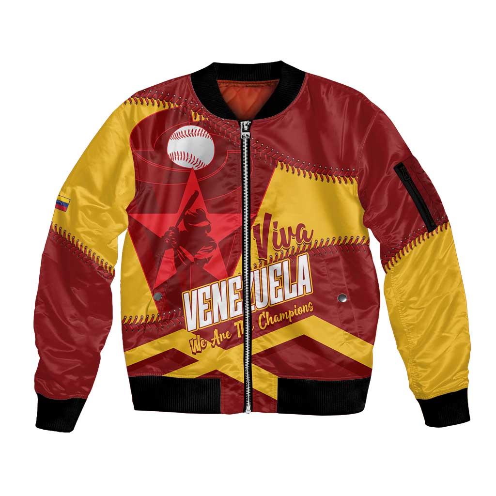 Baseball Venezuela 2026 Custom Sleeve Zip Bomber Jacket 1st Champions Proud Red Version