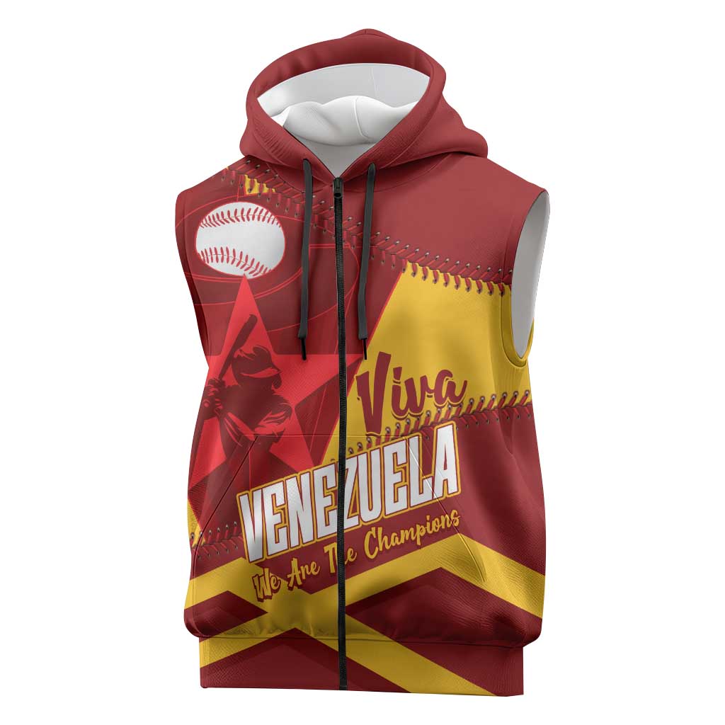 Baseball Venezuela 2026 Custom Sleeveless Zip Hoodie 1st Champions Proud Red Version