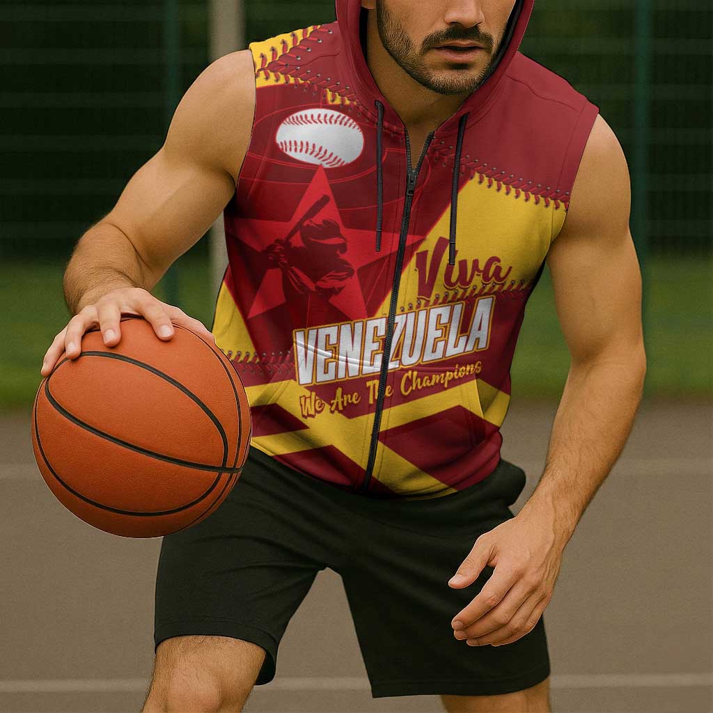Baseball Venezuela 2026 Custom Sleeveless Zip Hoodie 1st Champions Proud Red Version