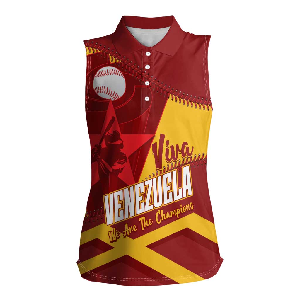 Baseball Venezuela 2026 Custom Women Sleeveless Polo Shirt 1st Champions Proud Red Version