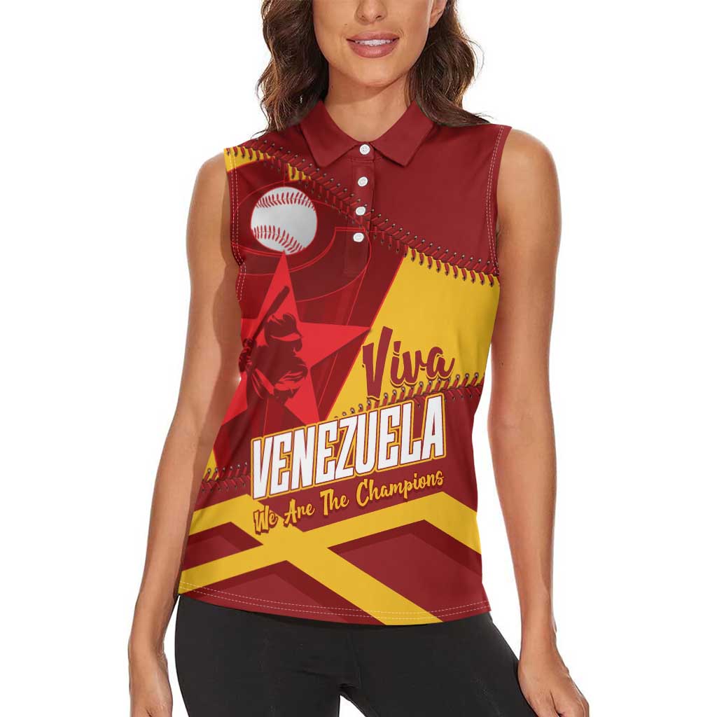 Baseball Venezuela 2026 Custom Women Sleeveless Polo Shirt 1st Champions Proud Red Version