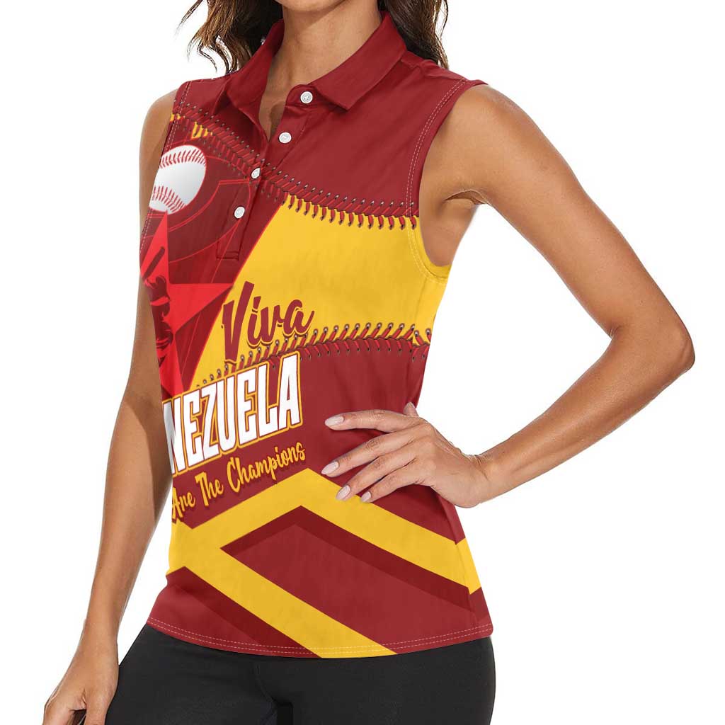 Baseball Venezuela 2026 Custom Women Sleeveless Polo Shirt 1st Champions Proud Red Version