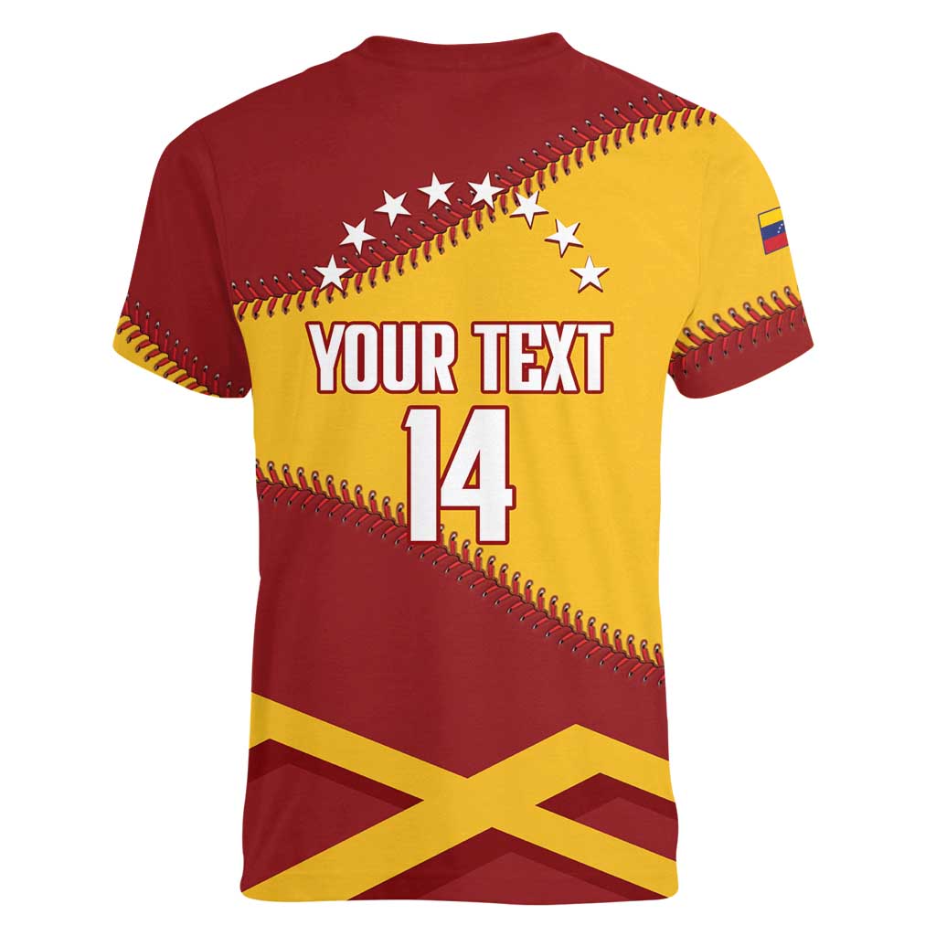 Baseball Venezuela 2026 Custom Women V-Neck T-Shirt 1st Champions Proud Red Version