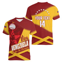 Baseball Venezuela 2026 Custom Women V-Neck T-Shirt 1st Champions Proud Red Version