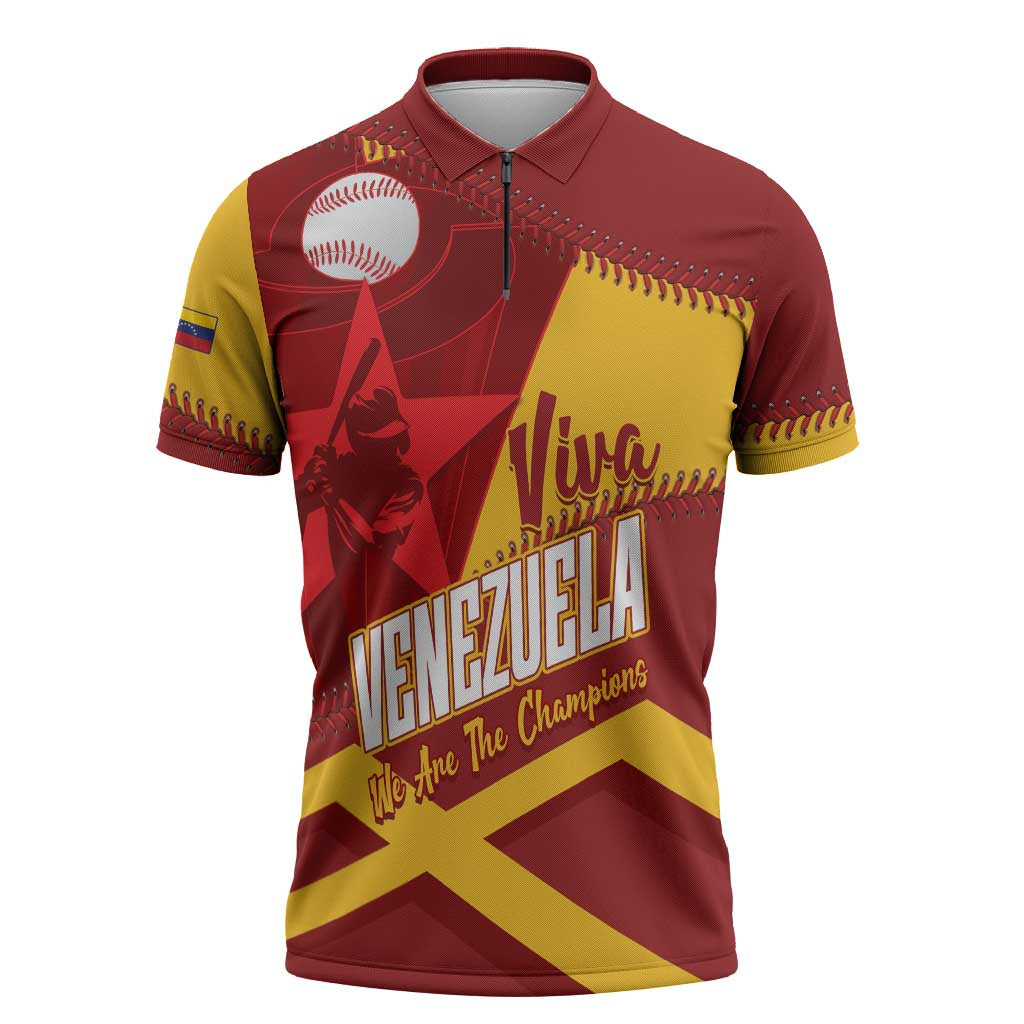 Baseball Venezuela 2026 Custom Zipper Polo Shirt 1st Champions Proud Red Version