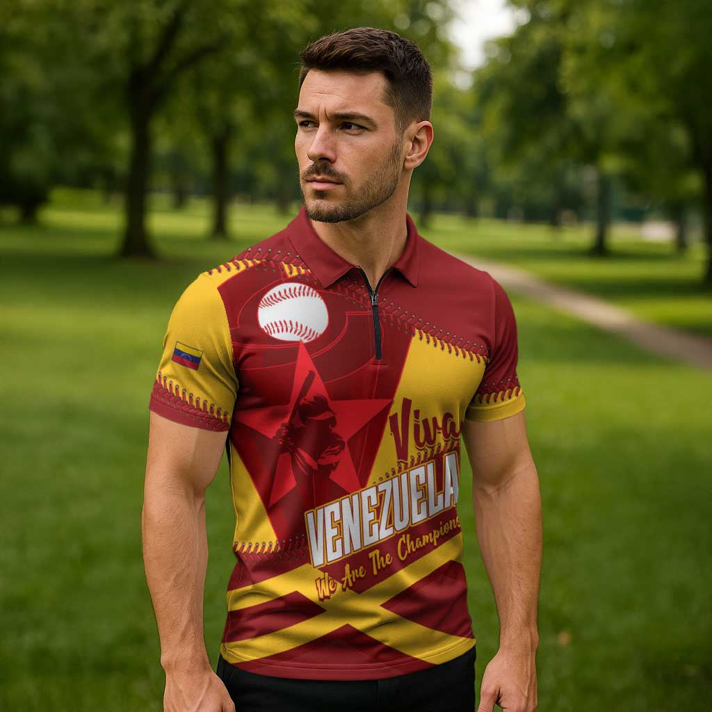 Baseball Venezuela 2026 Custom Zipper Polo Shirt 1st Champions Proud Red Version