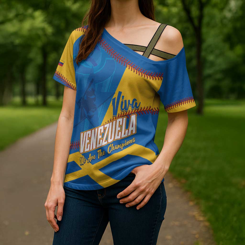 Baseball Venezuela 2026 Custom Cross Shoulder Shirt 1st Champions Proud Blue Version