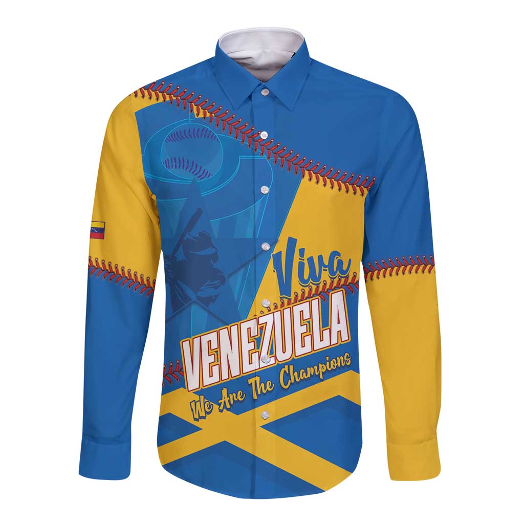 Baseball Venezuela 2026 Custom Long Sleeve Button Shirt 1st Champions Proud Blue Version