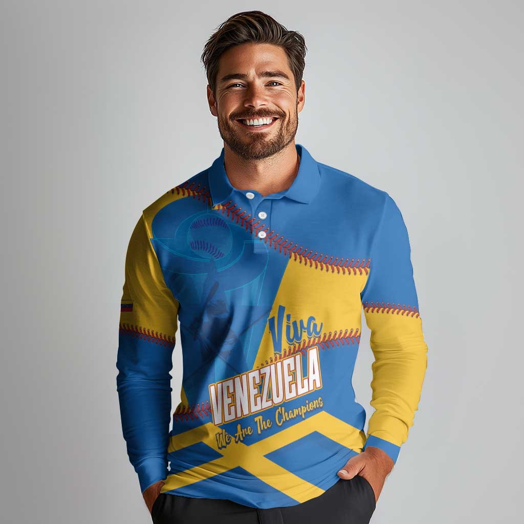 Baseball Venezuela 2026 Custom Long Sleeve Polo Shirt 1st Champions Proud Blue Version
