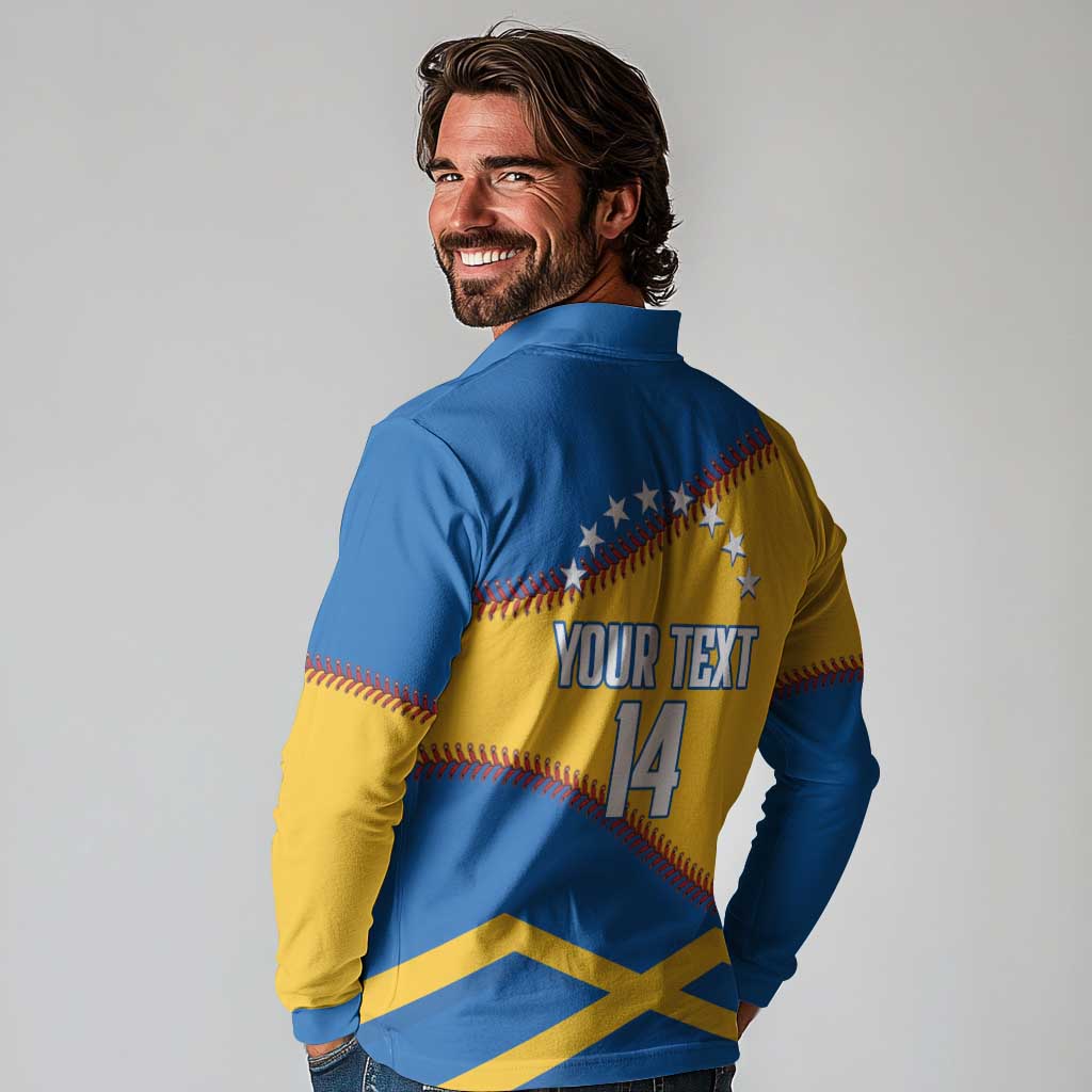 Baseball Venezuela 2026 Custom Long Sleeve Polo Shirt 1st Champions Proud Blue Version