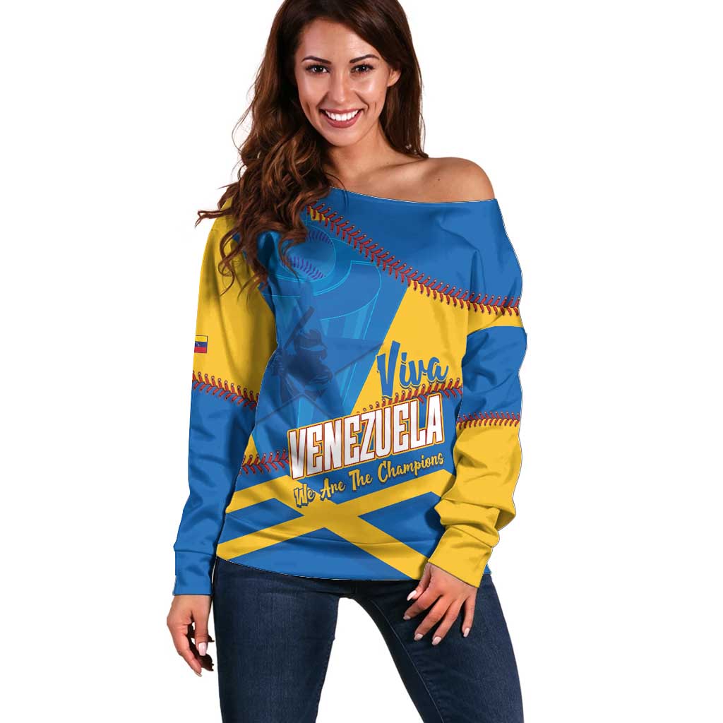 Baseball Venezuela 2026 Custom Off Shoulder Sweater 1st Champions Proud Blue Version