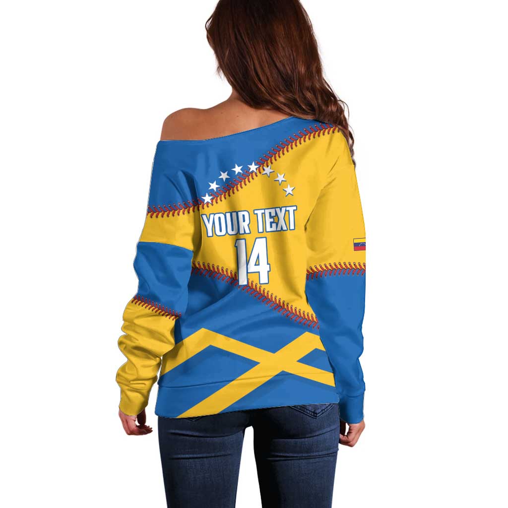 Baseball Venezuela 2026 Custom Off Shoulder Sweater 1st Champions Proud Blue Version