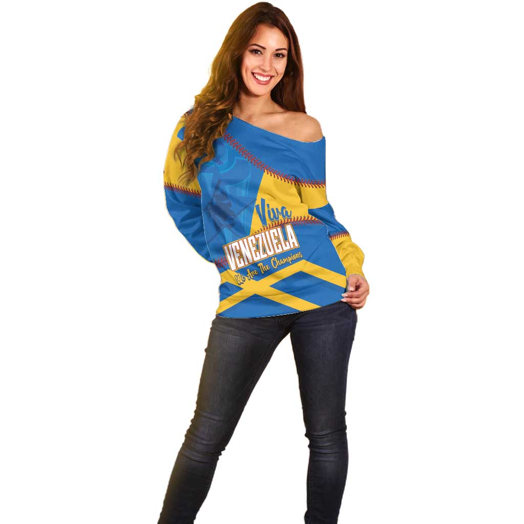 Baseball Venezuela 2026 Custom Off Shoulder Sweater 1st Champions Proud Blue Version