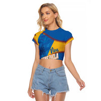 Baseball Venezuela 2026 Custom Raglan Cropped T Shirt 1st Champions Proud Blue Version