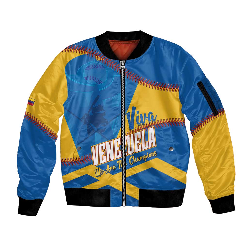 Baseball Venezuela 2026 Custom Sleeve Zip Bomber Jacket 1st Champions Proud Blue Version